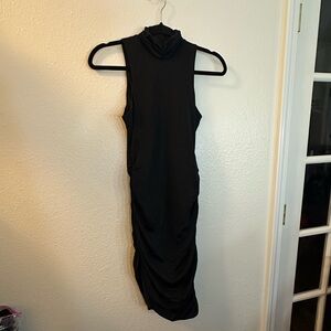Fashion Nova Black Ruched Midi Dress